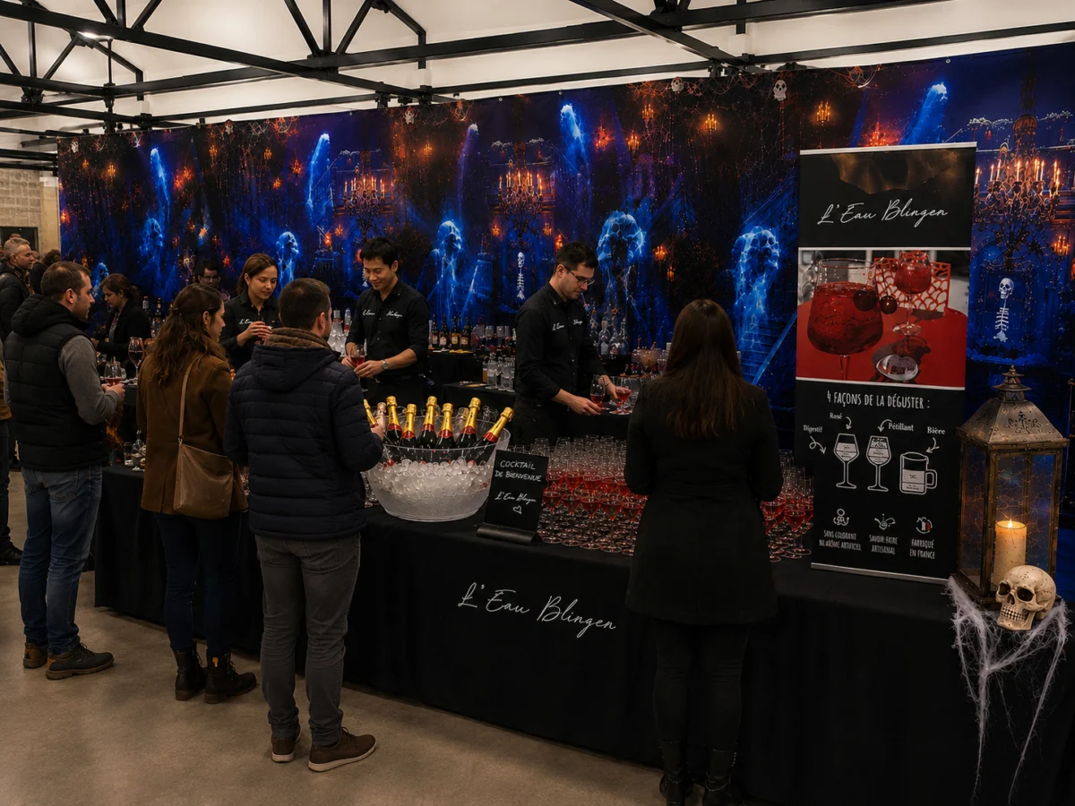 Bar avec boissons et décor de soirée thématique