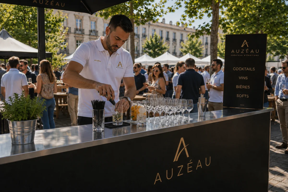 Préparation de boissons derrière un bar en plein air